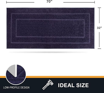 PURRUGS Dirt Trapper Door Mat 32" x 70", Non-Slip/Skid Machine Washable Entryway Rug, Dog Door Mat, Super Absorbent Welcome Mat for Muddy Wet Shoes and Paws, Navy Blue