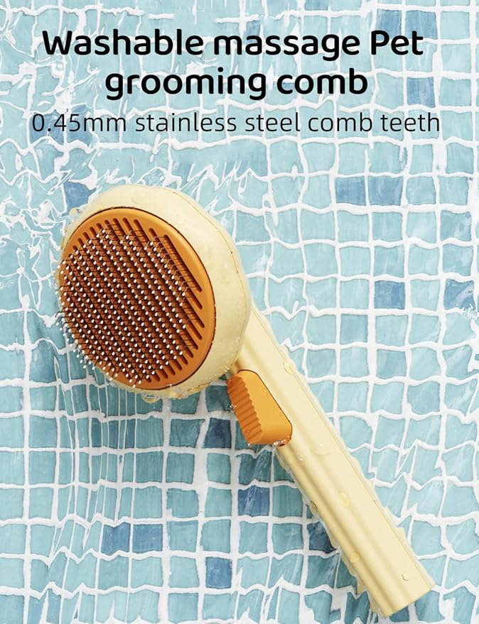 Pet Grooming Tool - Brush with Release Button for Detangling Long and Short Hair, Removing Fur Knots, Shedding, and Fleas on Dogs and Cats