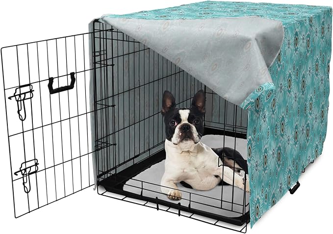 Lunarable Abstract Dog Crate Cover, Surreal and Flourishing Botanical Floral Ornaments Pattern, Easy to Use Pet Kennel Cover for Small Dogs Puppies Kittens, 22 Inch, Cadet Blue Grey