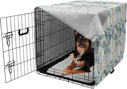 Lunarable Jasmine Dog Crate Cover, Delicate Pointy Petals Flower in Muted Tones, Easy to Use Pet Kennel Cover for Medium Large Dogs, 36 Inch, Pale Teal Pale Blue