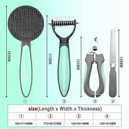 Pet Deshedding Brush Set, Undercoat Rake for Dogs & Cats - Double Sided Brush for Shedding and Dematting Comb Grooming Tool kit - Nail Clippers & Nail File Kit (4Pack)