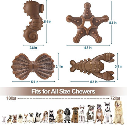 NEZIN Dog Chew Toys for Aggressive Chewers, 4 Pack Indestructible Dog Toys with Tough Nylon, Chew Toy Gift for Dogs of All Breed Sizes