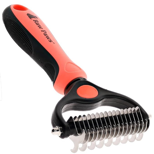 Raw Paws Undercoat Rake & Dematting Tool - Pet Grooming Comb for Shedding, Matted Fur, Knots and Tangles - Stainless Steel Deshedding Brush for Dogs and Cats - Blue