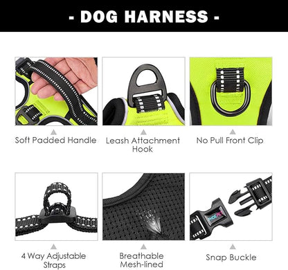 PHOEPET No Pull Dog Harnesses for Small Dogs Reflective Adjustable Front Clip Vest with Handle 2 Metal Rings 3 Buckles [Easy to Put on & Take Off](S, Green)