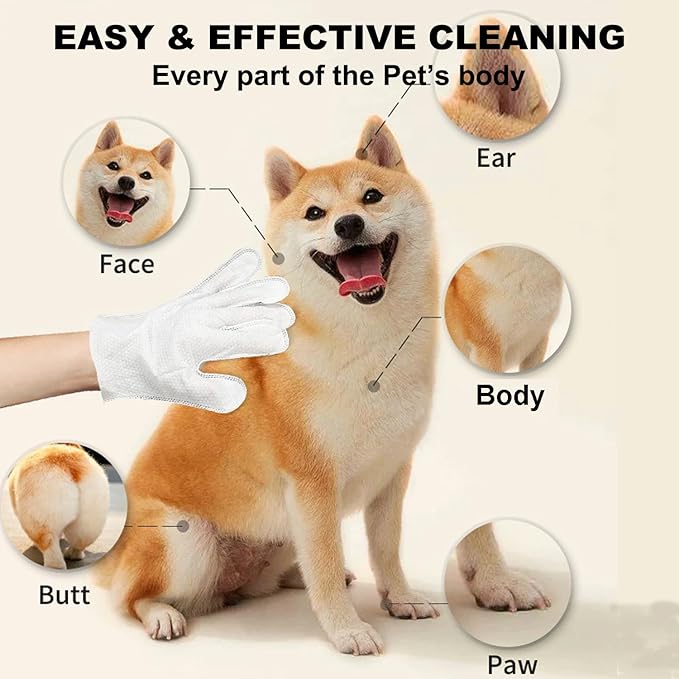 Pet Bathing Wipes for Dogs & Cats (6 Packs), Waterless Grooming Wipes for Dogs, Pet Cleaning Gloves Wipes for Daily Care and Traveling