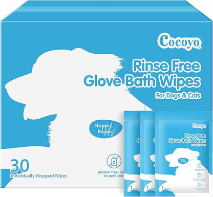 COCOYO Disposable Grooming Glove Wipes for Dogs & Cats I Fur Deodorizing I Fresh Moutain Pine Scent I Rinse Free & Bathing Gloves Wipes (30 Individually-Packed Glove Wet Wipes) (30 Individual Pack)
