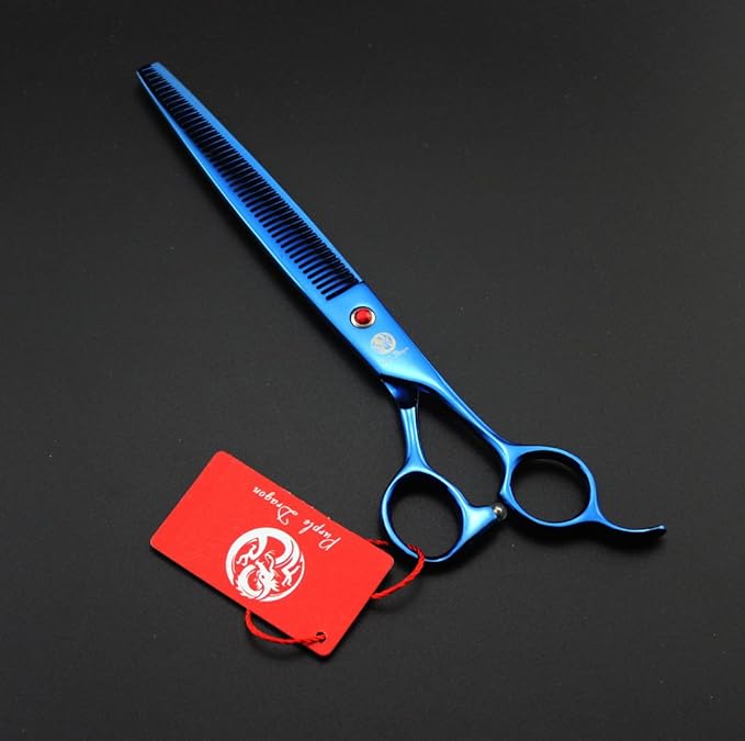 Purple Dragon 8 inch 3 in 1 Professional Pet Grooming Thinning Scissors - Upward Curved Shears and Dog Hair Cutting Scissor - Perfect for Pet Groomer or Family DIY Use (Blue)