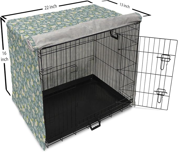Lunarable Spring Dog Crate Cover, Pastel Tone Romantic Blossoming Flowers Pattern Vintage Garden Art, Easy to Use Pet Kennel Cover for Small Dogs Puppies Kittens, 22 Inch, Cadet Blue Eggshell