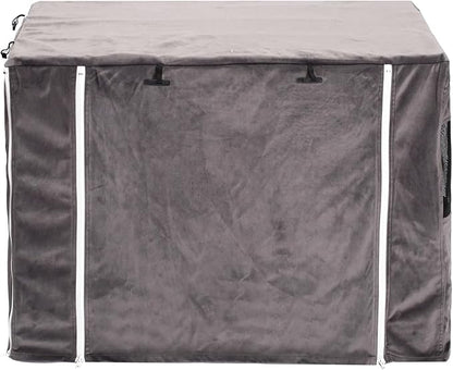 Dog Crate Cover for Wire Crates Cages, Doubles as a Comfy Blanket, Polar Fleece Pet Kennel Cover Windproof Soundproof Home Decoration - Cover only - Grey - Fits 30 Inch Crates