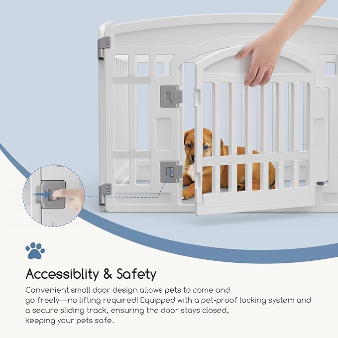 Plastic Dog Playpen | 6-Panel 24" Safe & Secure Indoor/Outdoor Pet Fence | Folding & Portable | 35 x 35 x 24IN, Ideal for Small to Medium Dogs | Easy to Clean （White）