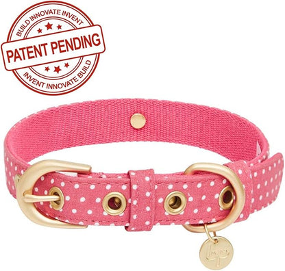 Blueberry Pet 2 Patterns Adjustable Dog Collar with Metal Buckle and 2 Detachable Bowtie - Pink Polka Dot, Neck 13-16.5", for Medium Breed