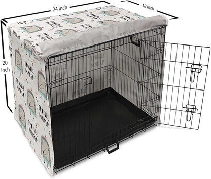 Lunarable Cartoon Dog Crate Cover, Hedgehog Trouble Maker Lettering with Apple and Stars Bad Boy Print, Easy to Use Pet Kennel Cover for Cats & Medium Dogs, 24 Inch, Pearl Pale Blue