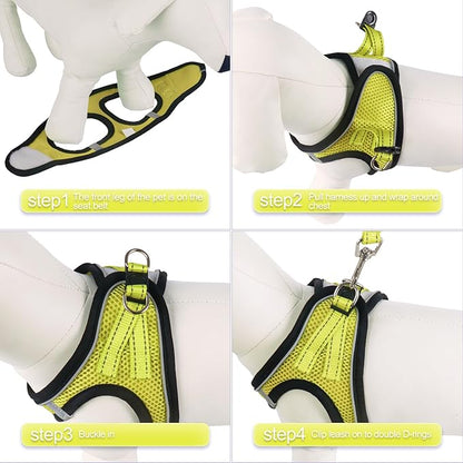 YIMEIS Dog Harness and Leash Set, No Pull Soft Mesh Pet Harness, Reflective Adjustable Puppy Vest for Small Medium Large Dogs, Cats (Fluorescent Yellow, Medium (Pack of 1)