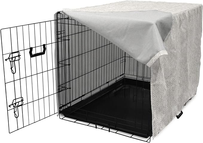 Lunarable Chevron Dog Crate Cover, Hand Drawn Monochrome Herringbone Lines Composition of Abstract Zigzags, Easy to Use Pet Kennel Cover for Small Dogs Puppies Kittens, 22 Inch, White Beige