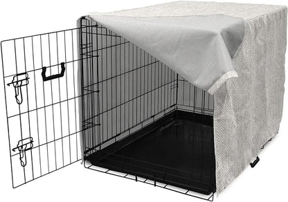 Lunarable Chevron Dog Crate Cover, Hand Drawn Monochrome Herringbone Lines Composition of Abstract Zigzags, Easy to Use Pet Kennel Cover for Cats & Medium Dogs, 30 Inch, White Beige