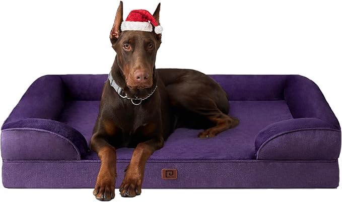 EHEYCIGA Orthopedic XL Dog Beds, Waterproof Memory Foam Dog Bed for Extra Large Dogs, Non-Slip Bottom and Egg-Crate Foam Big Dog Couch Bed with Washable Removable Cover, Purple