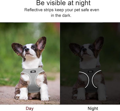TwoEar Dog Vest Harness Reflective, No-Pull Pet Harness Easy Control with Breathable Mesh, Soft Puppy Step-in Harness No-Choke for Outdoor Walking, Training for Medium Dogs(M, Grey)
