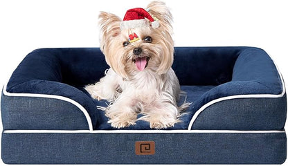 EHEYCIGA Orthopedic Dog Bed for Small Dogs, Waterproof Memory Foam Small Dog Beds with Sides, Non-Slip Bottom and Egg-Crate Foam Medium Dog Couch Bed with Washable Removable Cover, Navy