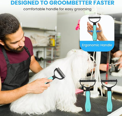 Pet Grooming Tool- 2 Sided Undercoat Rake for Dogs &Cats-Safe and Effective Dematting Comb for Mats&Tangles Removing (Blue)