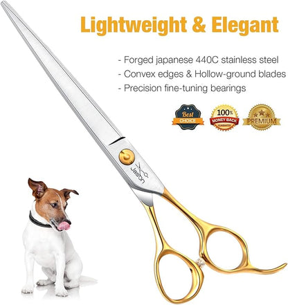 JASON 7.5" Dog Grooming Scissors Cats Trimming Shears Professional Pets Scissor Kit for Right Handed Groomers Gold Sharp Shear