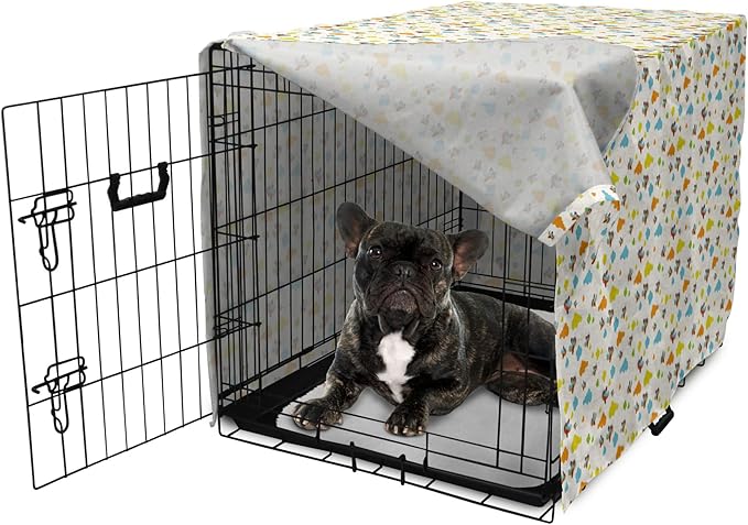 Lunarable Cartoon Dog Crate Cover, Flying Airplanes with a Style Fun Clouds in Colorful Design Artwork Print, Easy to Use Pet Kennel Cover for Cats & Medium Dogs, 24 Inch, Dark Orange and Blue
