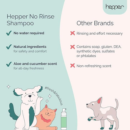 Hepper Waterless No Rinse Dry Shampoo for Dogs, Cats, and Other Pets. Dry Shampoo Foam in Only One Pump. No Rinse, No Bath, No Fuss —Just Brush. Dog/Cat Wash for The Difficult Dirty Pet