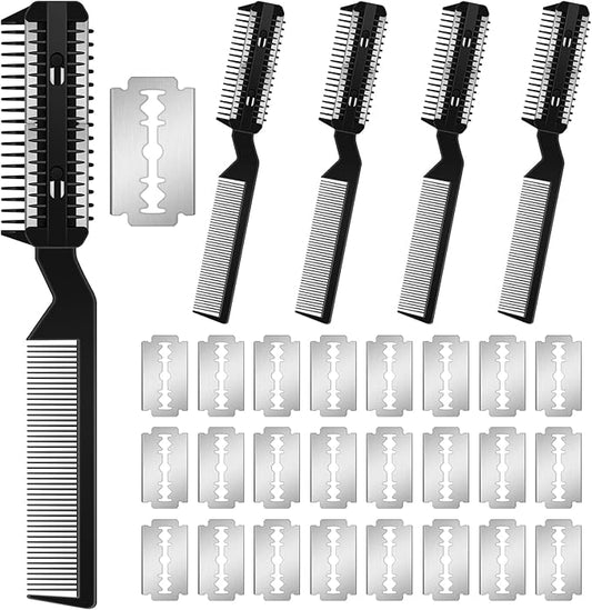Yinkin 5-Piece Dog Hair Razor Comb with 25 Extra Blades - Manual Pet Grooming Tool for Dogs & Cats (Black)
