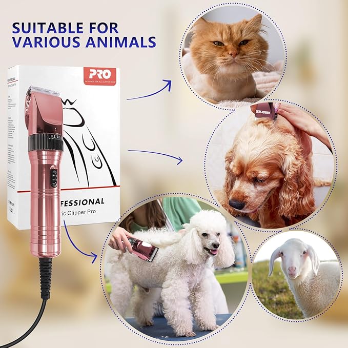 Professional Dog Grooming Clippers for Thick Coat - Dog Hair Trimmer for Grooming- Sheep Shears for Thick Hair – Pet Grooming Clippers for Dogs, Cats, Sheeps, Horse (Rose Gold)