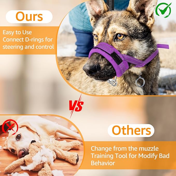 SlowTon Soft Dog Muzzle, Adjustable Padded Nylon Muzzle for Large Medium Dogs Anti Chewing Barking Biting, Allow Dog Pant & Drink (Purple, L)