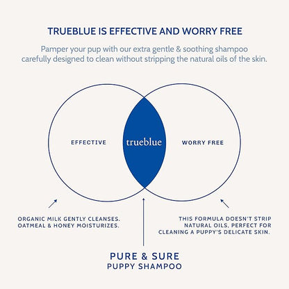 TrueBlue Pure & Sure Puppy Shampoo – Cleansing Wash, Deodorizing, Moisturizing – Toxin Free, Milk, Honey Natural Botanical Blend – Tearless Dog Shampoos – 12 Fl. Oz.