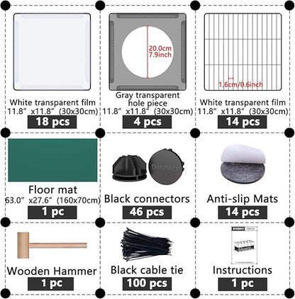 DINMO Small Animal Playpen with Oxford Mat, 24 inches Height, Pet Exercise Fence, Home Protector, Iron Mesh and Plastic Combination, Visualization, DIY, Games Hole Series, 60.2 x 24.8 x 24.8inch
