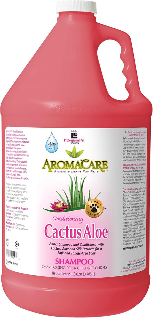 PPP AromaCare Conditioning Cactus Shampoo for Dogs - Luxurious Aloe Soothes and Nourishes Skin, Fur & Coat - No More Dry, Tangled Fur - 1 Gallon