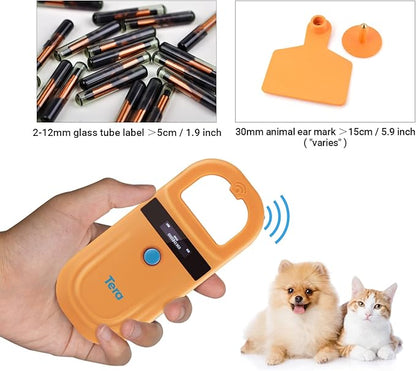 Tera Pet Microchip Reader Scanner RFID Portable Animal Chip ID Scanner with OLED Display Screen Rechargeable Data Storage Tag Scanner Supports EMID FDX-B(ISO11784/85) for Dog Cat Pig Animal Management