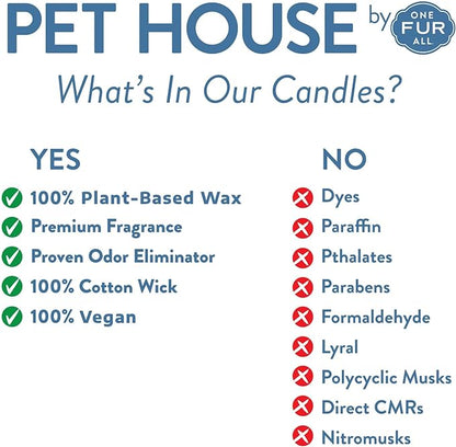 One Fur All Pet House Candle 2 Pack - Plant-Based/Soy Candle - Clean Burning Scented Candles, Long Lasting Pet Odor Candle for Home - Silver & Gold