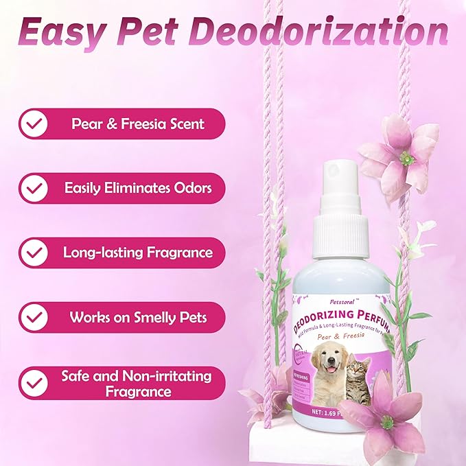 Deodorizing Perfume Spray for Pets, luxury Scent, Long-Lasting Fragrance (1.69 Fl Oz, Pear & Freesia)