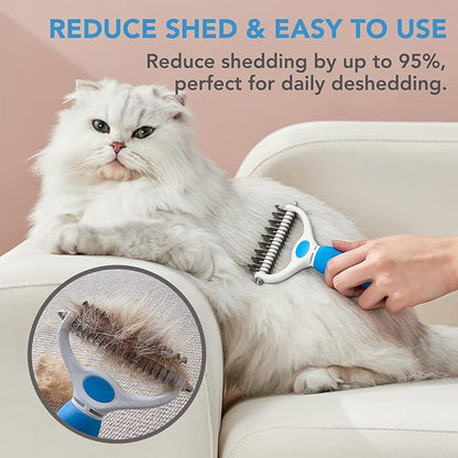 Pet Grooming Brush- Double Sided Dematting and Deshedding Undercoat Rake for Dogs and Cats- Safe Dog Shedding Brush, Blue1