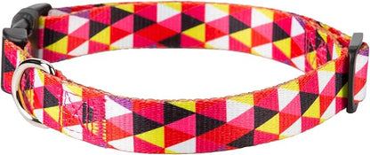 Mile High Life Dog Collar | Cute Puppy Collars | Lightweight Girl Dog Collar | Soft Boy Dog Collars | w Geometric Ocean Wavy Pattern (Red/White Plaid, Medium)