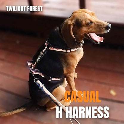 Casual H Dog Harness, No-Pull Pet Harness with 2 Leash Clips, Twilight Forest Gradiant Color, Adjustable Soft Padded Dog Vest for Small Medium Large Dogs (L)