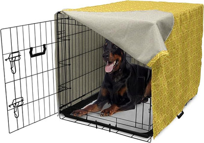 Lunarable Mustard Dog Crate Cover, Exotic Ornate Style Baroque Inspired Tiles Portuguese Culture Design Print, Easy to Use Pet Kennel Cover for Medium Large Dogs, 42 Inch, Earth Yellow