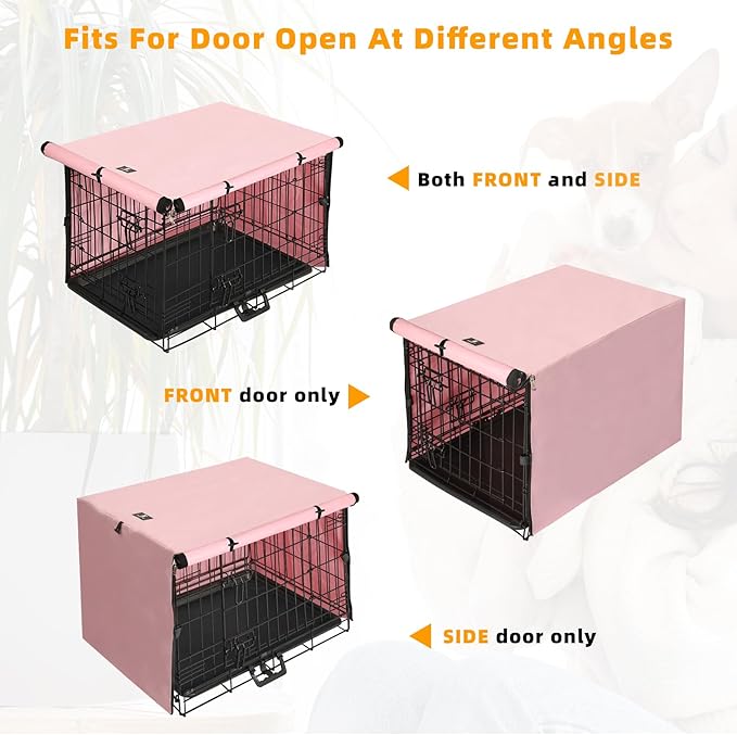 X-ZONE PET Double Door Dog Crate Cover - Polyester Pet Kennel Cover Fits 42 inches Wire Dog Cage Pink