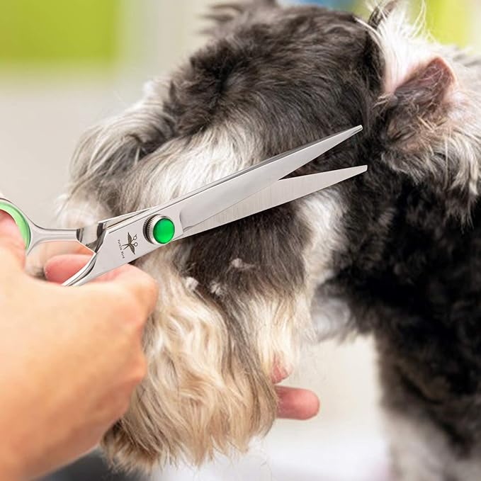 PURPLEBIRD 7 Inch Straight, Downward Curved Dog Grooming Scissors Set Professional Pet Cutting, Thinning Texturizing Shears Safety Blunt Tip Trimming Shearing Dog Cat Japanese Stainless Steel Silver
