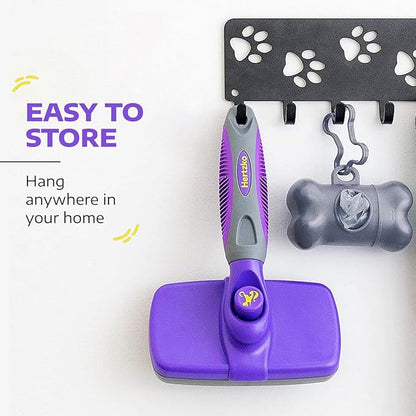 Hertzko Self-Cleaning Slicker Brush for Deshedding Long and Short-Haired Pets - Small Size Grooming Rake and Comb for Dogs and Cats