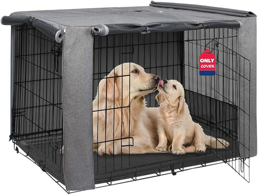 HiCaptain Folding Metal Dog Crate Cover for 42 Inch Wire Pet Cage(Two-Tone Gray)