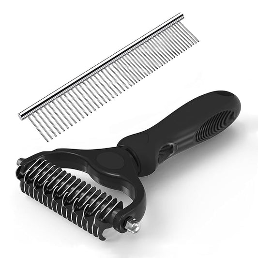 YINGFAN Pet Grooming Combo, Double-Sided Dematting Deshedding Undercoat Rake for Dogs and Cats, Dog Combs for Grooming Matting (Black)
