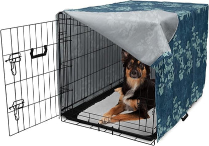 Lunarable Blue Floral Dog Crate Cover, Abstract Leaves and Outlines Rural Field Garden Foliage Art, Easy to Use Pet Kennel Cover for Medium Large Dogs, 36 Inch, Green Night