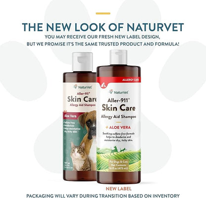 NaturVet Aller-911 Skin Care Allergy Aid Pet Shampoo With Aloe Vera – Pet Health Supplement Shampoo & Grooming Aid for Dermatitis, Dog Skin Allergies, Itching, Hot Spots, Cat Rashes – 16 Oz.