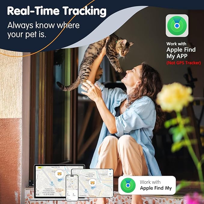 Pet Tracker for Cat, Smart Cat Location Tracker with Holder, MFi Certificated Tracking Device, No Monthly Fee, Works with Find My, Collar Not Included, Not GPS Tracker(iOS Only) (Pink,Small)