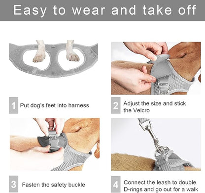 TwoEar Dog Vest Harness Reflective, No-Pull Pet Harness Easy Control with Breathable Mesh, Soft Puppy Step-in Harness No-Choke for Outdoor Walking, Training for Small Dogs(S, Grey)