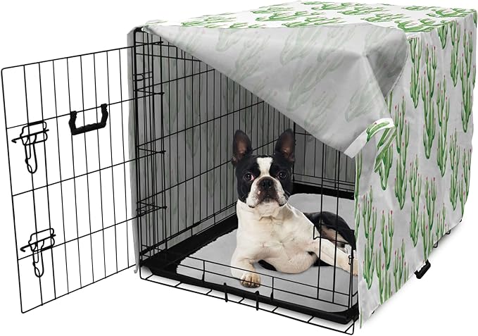 Ambesonne Watercolor Flowers Dog Crate Cover, Cactus Plants Exotic Climate Botanical Branches Mother Nature, Easy to Use Pet Kennel Cover for Small Dogs Puppies Kittens, 18 Inch, Fern Green