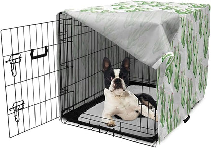 Ambesonne Watercolor Flowers Dog Crate Cover, Cactus Plants Exotic Climate Botanical Branches Mother Nature, Easy to Use Pet Kennel Cover for Small Dogs Puppies Kittens, 18 Inch, Fern Green